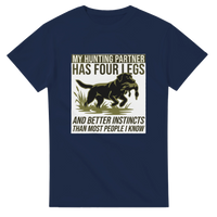 Load image into Gallery viewer, Navy - My Hunting Partner Has Four Legs tee, plain front view on white

