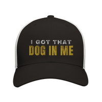 Load image into Gallery viewer, Black/White - I Got That Dog In Me trucker hat, front view on white
