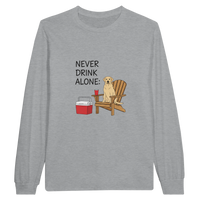 Load image into Gallery viewer, Sport Grey - Never Drink Alone long sleeve tee, plain front view on white
