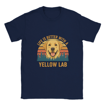 Navy - Life Is Better With a Yellow Lab tee, plain front view on white