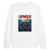 Load image into Gallery viewer, White - Jowls Black Lab long sleeve tee, plain front view on white
