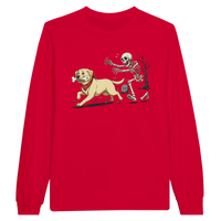 Load image into Gallery viewer, Red - Dog Stealing Bone Halloween long sleeve tee, plain front view on white
