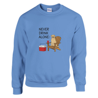 Load image into Gallery viewer, Carolina Blue - Never Drink Alone sweatshirt, plain front view on white
