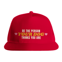 Load image into Gallery viewer, Red - Be The Person Your Dog Thinks You Are trucker hat, front view on white
