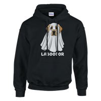 Load image into Gallery viewer, Black - Laboodor Halloween hoodie, plain front view on white
