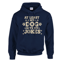 Load image into Gallery viewer, Navy - At Least My Dog Gets My Jokes hoodie, plain front view on white
