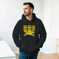 Load image into Gallery viewer, Black - Yellow Lab Chaos Level hoodie, worn by a man in a bright room
