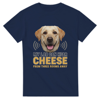 Load image into Gallery viewer, Navy - My Lab Can Hear Cheese tee, plain front view on white

