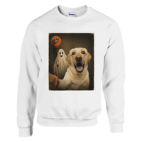 Load image into Gallery viewer, White - Ghost Selfie Boo Dog sweatshirt, plain front view on white
