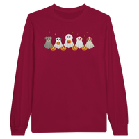 Load image into Gallery viewer, Cardinal Red - Dog Ghost Halloween long sleeve tee, plain front view on white
