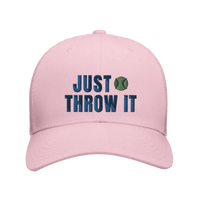 Load image into Gallery viewer, Pink - Just Throw It Border Collie trucker hat, front view on white
