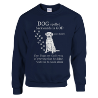 Load image into Gallery viewer, Navy - Dog Spelled Backwards Is God sweatshirt, plain front view on white
