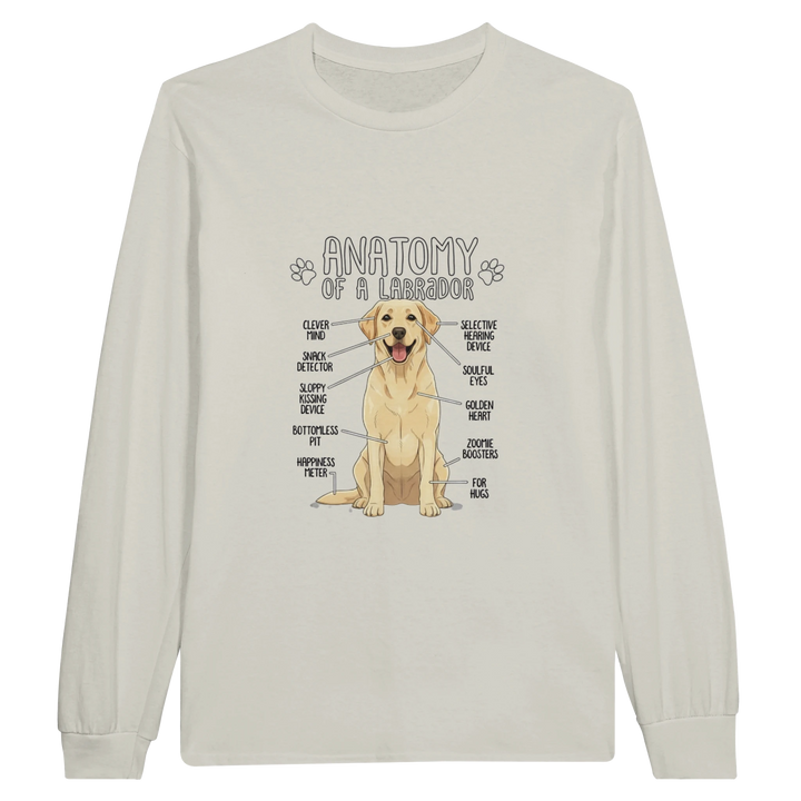 Ash - Anatomy of a Yellow Lab long sleeve tee, plain front view on white