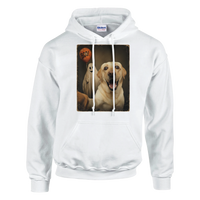 Load image into Gallery viewer, White - Ghost Selfie Boo Dog hoodie, plain front view on white
