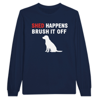 Load image into Gallery viewer, Navy - Shed Happens long sleeve tee, plain front view on white

