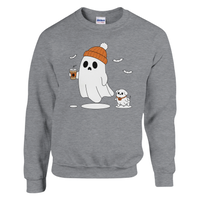 Load image into Gallery viewer, Graphite Heather - Ghost Walking Ghost Dog sweatshirt, plain front view on white
