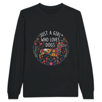 Load image into Gallery viewer, Black - Just A Girl Who Loves Dogs long sleeve tee, plain front view on white
