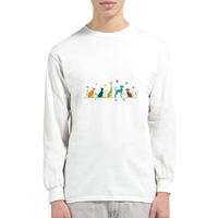 Load image into Gallery viewer, White - Mid-Century Modern Dogs long sleeve tee, worn by a man, plain light background
