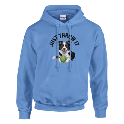 Carolina Blue - Just Throw It Border Collie hoodie, plain front view on white