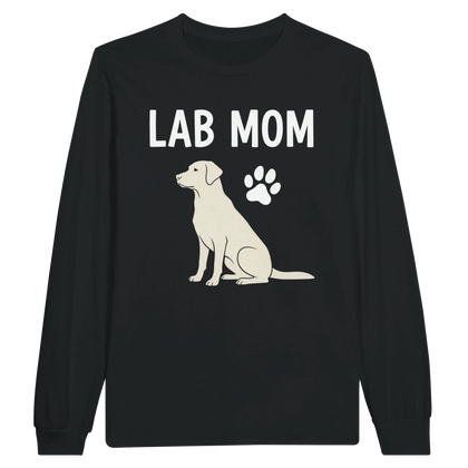 Black - Lab Mom long sleeve tee, plain front view on white