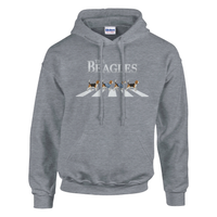 Load image into Gallery viewer, Graphite Heather - The Beagles hoodie, plain front view on white
