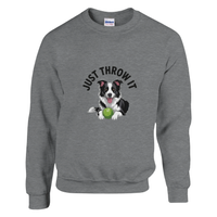 Load image into Gallery viewer, Sport Grey - Just Throw It Border Collie sweatshirt, plain front view on white

