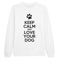 Load image into Gallery viewer, White - Keep Calm and Love Your Dog long sleeve tee, plain front view on white
