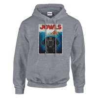Load image into Gallery viewer, Graphite Heather - Jowls Black Lab hoodie, plain front view on white
