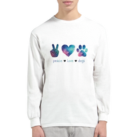 Load image into Gallery viewer, White - Peace Love Dogs long sleeve tee, worn by a man, plain light background
