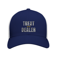 Load image into Gallery viewer, Navy/White - Treat Dealer trucker hat, front view on white
