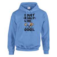 Load image into Gallery viewer, Carolina Blue - I Just Really Like Dogs hoodie, plain front view on white
