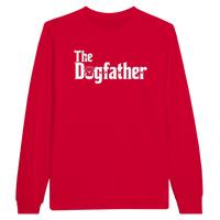 Load image into Gallery viewer, Red - The Dogfather long sleeve tee, plain front view on white
