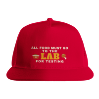 Load image into Gallery viewer, Red - All Food Must Go To The Lab For Testing trucker hat, front view on white
