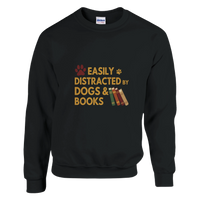 Load image into Gallery viewer, Black - Easily Distracted by Dogs and Books sweatshirt, plain front view on white
