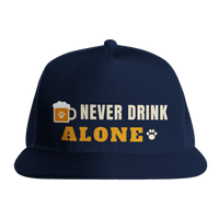 Load image into Gallery viewer, Navy - Never Drink Alone trucker hat, front view on white
