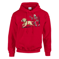 Load image into Gallery viewer, Red - Dog Stealing Bone Halloween hoodie, plain front view on white
