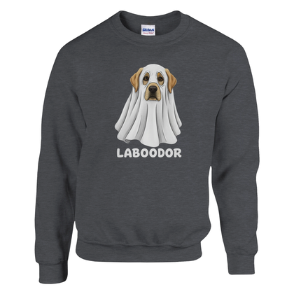 Dark Heather - Laboodor Halloween sweatshirt, plain front view on white