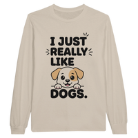 Load image into Gallery viewer, Sand - I Just Really Like Dogs long sleeve tee, plain front view on white
