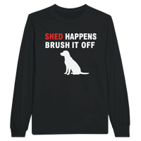 Load image into Gallery viewer, Black - Shed Happens long sleeve tee, plain front view on white
