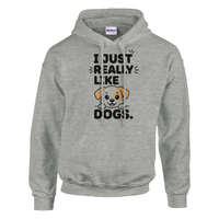 Load image into Gallery viewer, Ash - I Just Really Like Dogs hoodie, plain front view on white
