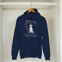 Load image into Gallery viewer, Navy - Dog Spelled Backwards Is God hoodie, hanging in a closet
