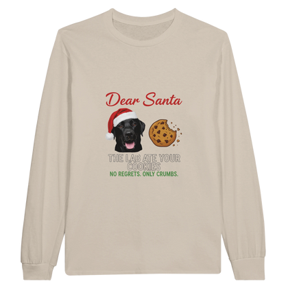 Sand - Dear Santa Lab long sleeve tee, plain front view on white