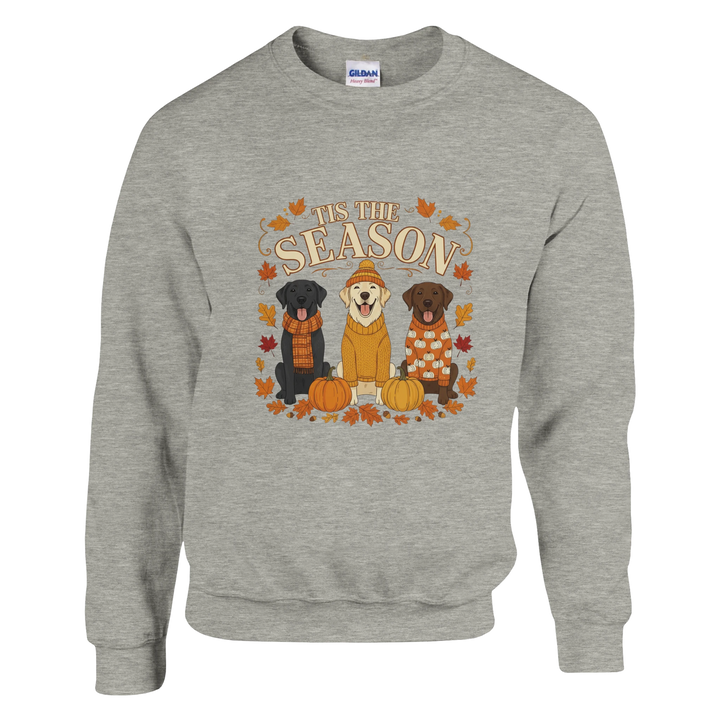 Ash - Tis the Season Fall Labs sweatshirt, plain front view on white