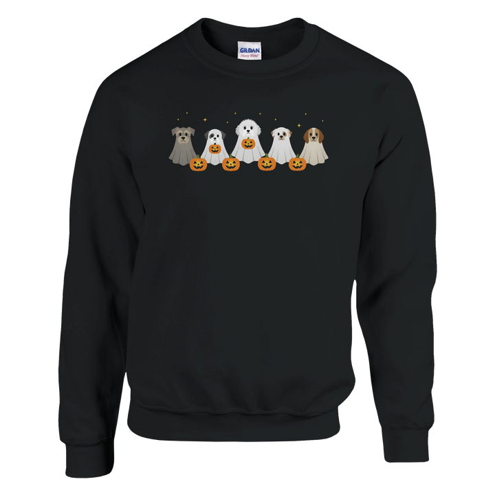 Black - Dog Ghost Halloween sweatshirt, plain front view on white