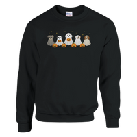 Load image into Gallery viewer, Black - Dog Ghost Halloween sweatshirt, plain front view on white
