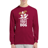 Load image into Gallery viewer, Cardinal Red - I Am Not Single I Have A Dog long sleeve tee, worn by a model, plain light background
