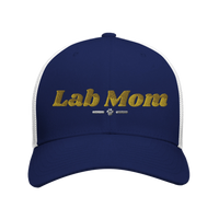 Load image into Gallery viewer, Navy/White - Lab Mom trucker hat, front view on white

