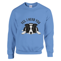 Load image into Gallery viewer, Carolina Blue - Yes I Herd You Border Collie sweatshirt, plain front view on white
