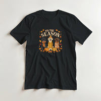 Load image into Gallery viewer, Black - Tis the Season fall Labs tee, laid flat on a white surface
