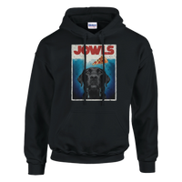 Load image into Gallery viewer, Black - Jowls Black Lab hoodie, plain front view on white
